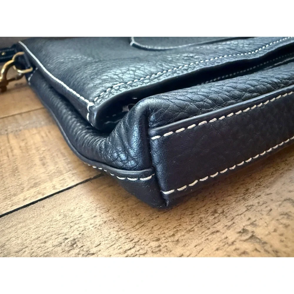 Tory Burch Leather Crossbody Bag Medium Black Pebbled Perforated Circle Logo